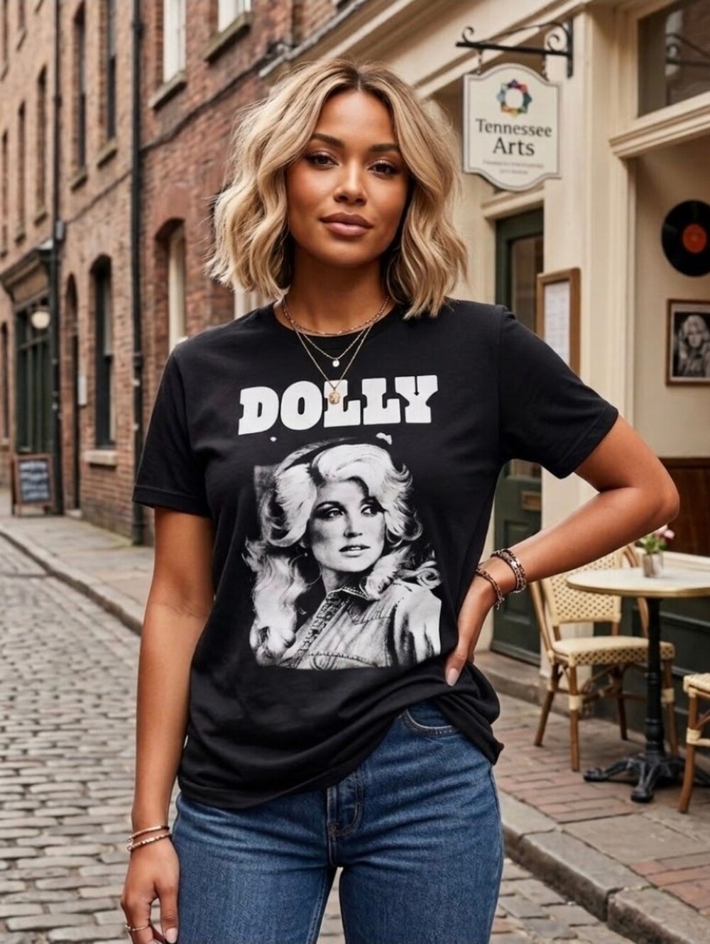 Dolly Parton Black White Tee Size L Large Vintage Rustic T-shirt Country Graphic